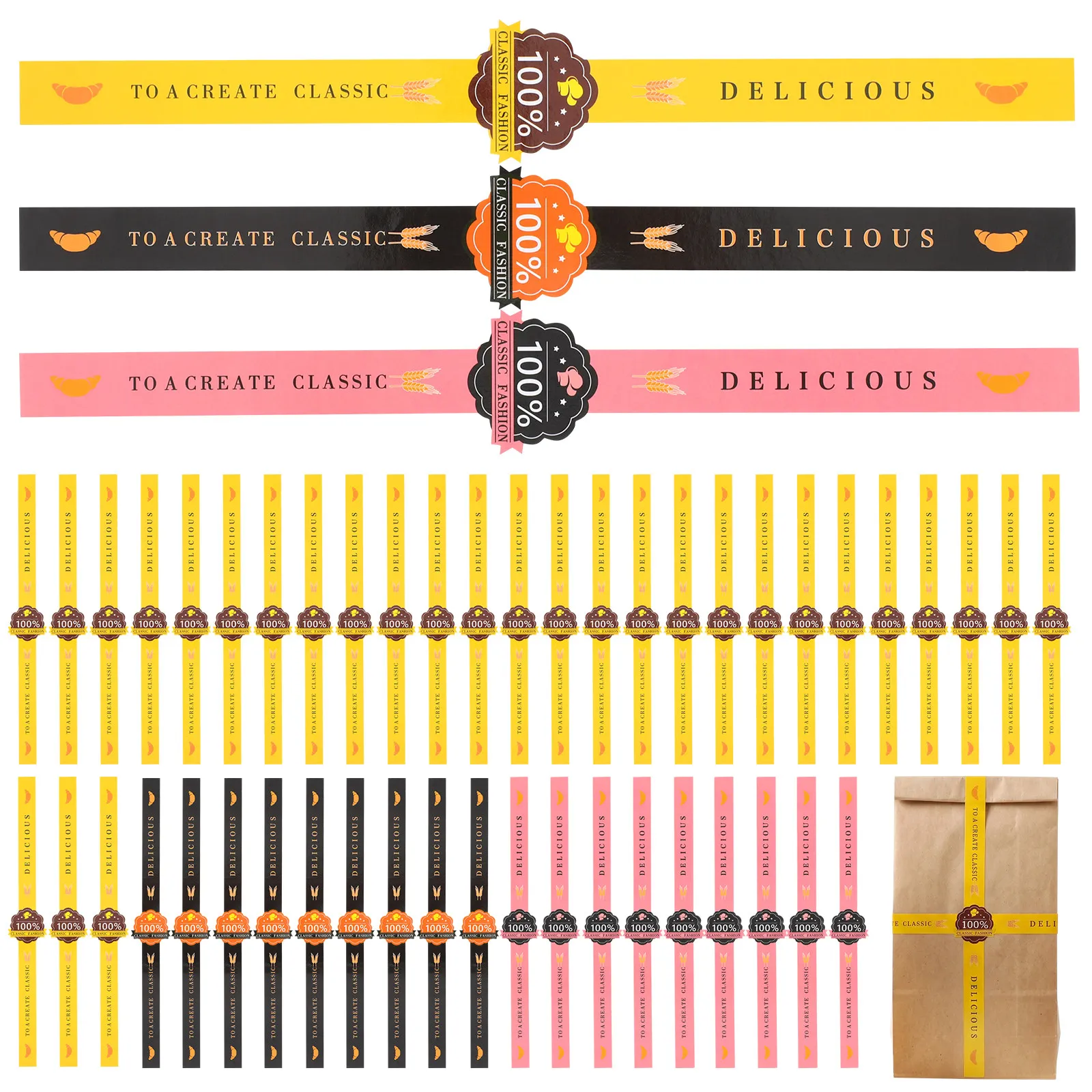Kitchen.Baking Labels - 50 ชิ้นสติกเกอร์กาวในตัวสีชมพูสีดำสีเหลืองปิดผนึกป้ายห่อของขวัญสำหรับกล่องเบเกอรี่บรรจุภัณฑ์สติ๊กเกอร์ครัวบาร์