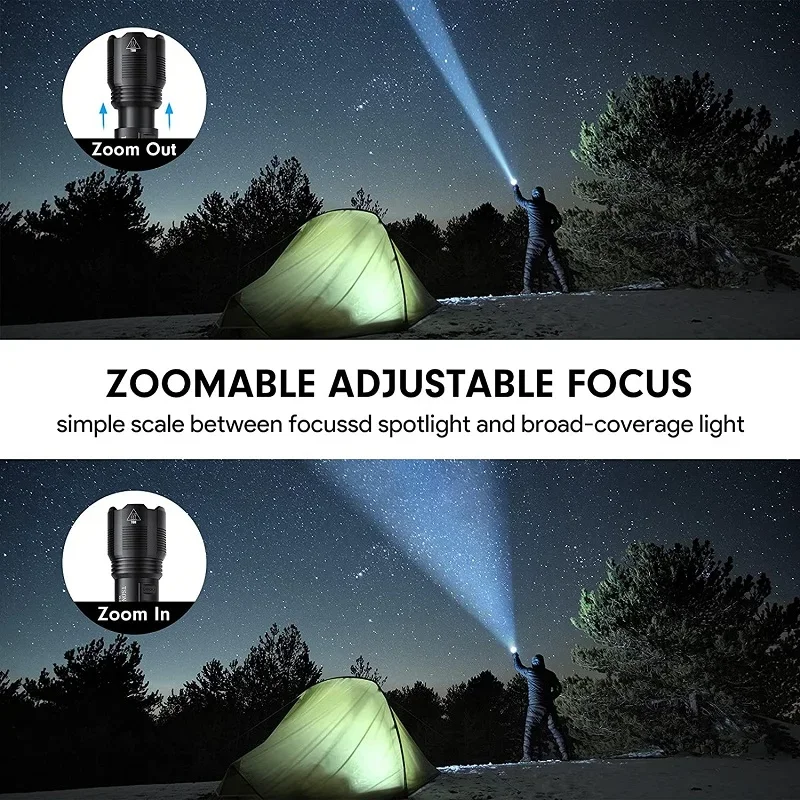 Powerful LED Flashlight 5 Modes Rechargeable Flashlights Super Bright Zoom Torch Outdoor Tactical Flashlight Waterproof Lamp