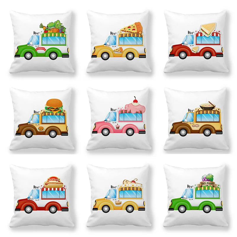 

Cartoon food car pattern Digital printing short plush pillow covers decorative for car sofa office cushion cover home goods