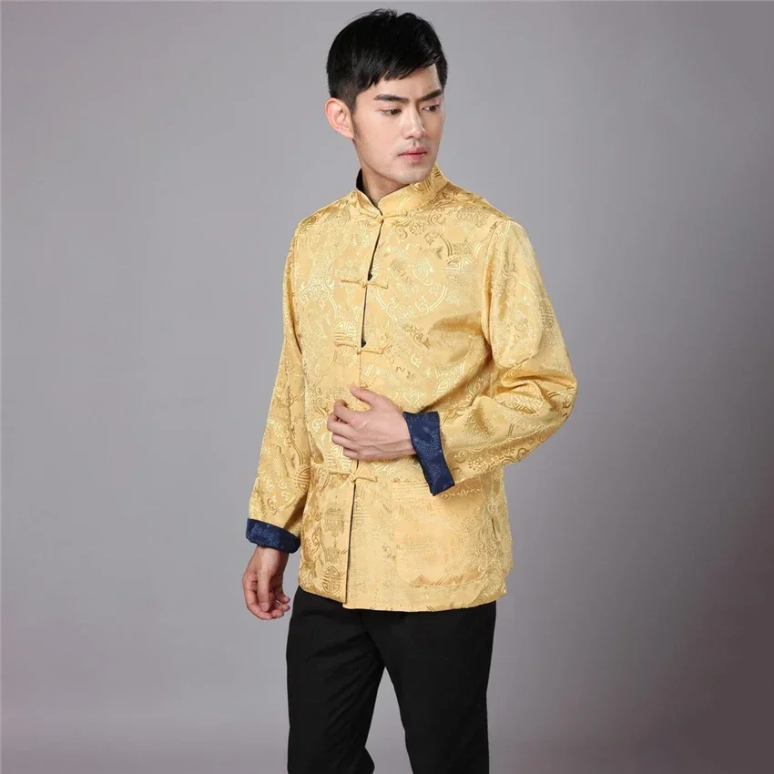 Tang Suit Traditional Chinese Clothing for Men Shirt Jacket  Double Wear Collar Cheongsam Top Retro News Year Clothes Kung Fu