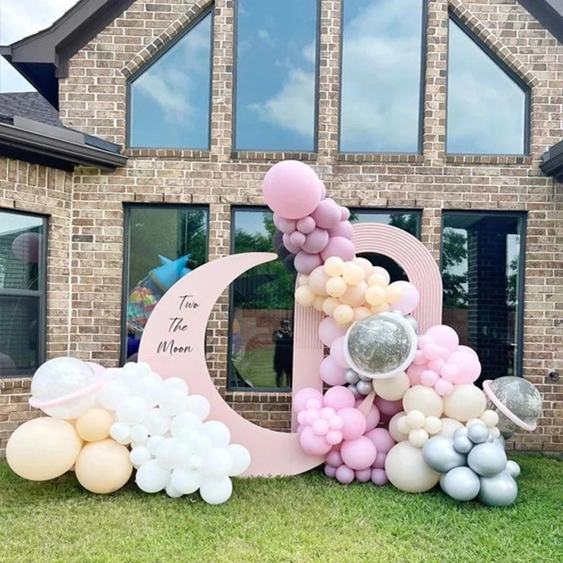 Supporto per copertura fondale portatile a forma di mezzaluna da 6,5 piedi per baby shower, eventi di compleanno e matrimoni personalizzati