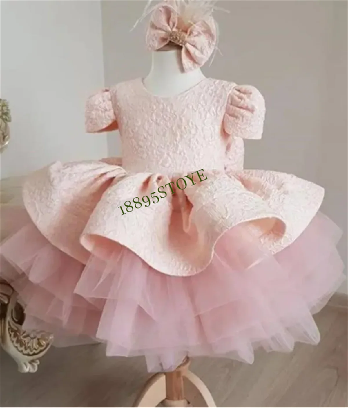 

Lovely Infant Girl Dresses O Neck Puffy Tulle Ball Gown Baby Birthday Party Dress For Girls Kid Size 3M-14Y