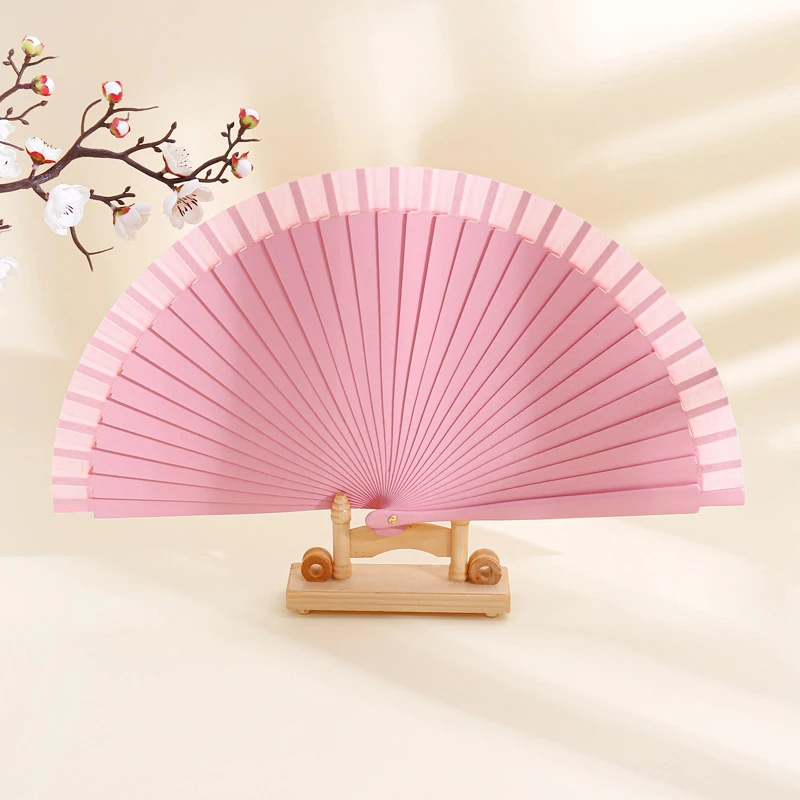 Vintage Chinese Style Hand Held Folding Fan Pure Color Wood Fan Dance Performance Custom Props Wedding Party Home Decor Crafts