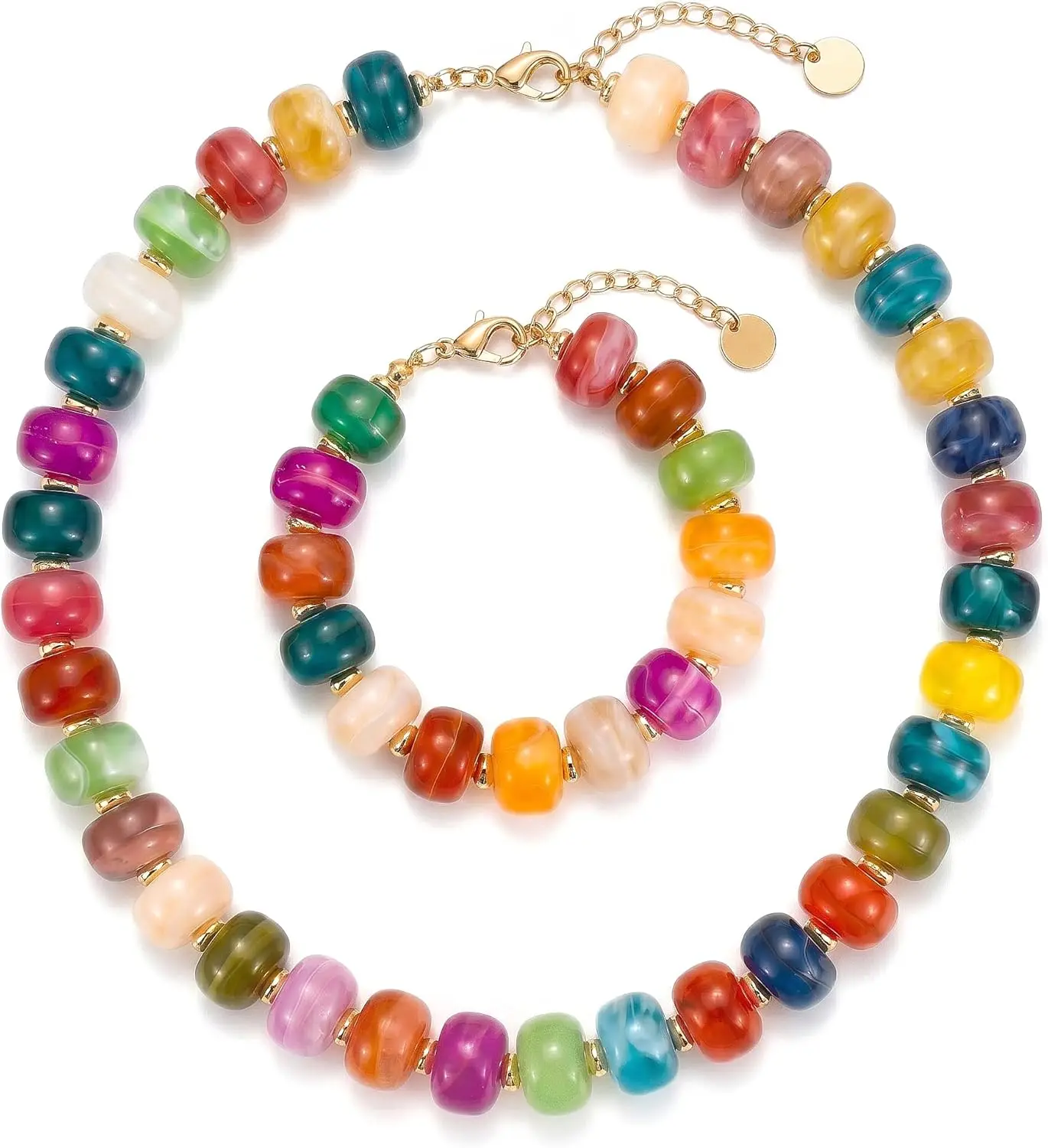 

Chunky Bead Necklace Bracelet Set Women Boho Big Adjustable Statement Summer Jewelry Gift