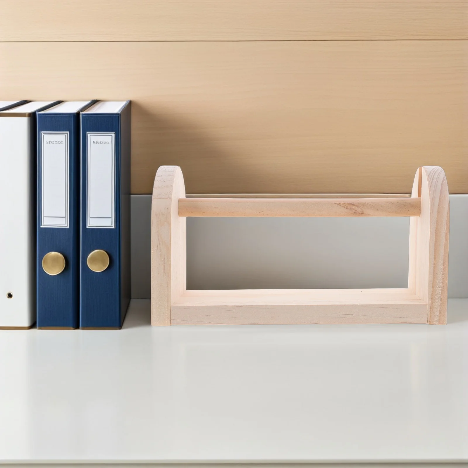 Wood Tape Dispenser Stand Desktop Masking Tape Holder For Office Home Classroom Large Capacity Roll Organizer Storage