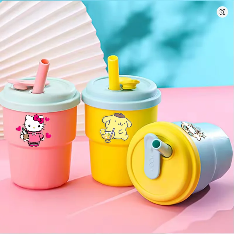 

380ML Sanrio Silicone Water Cup Drinking Outdoor Water Bottle Hello Kitty Kuromi Anime Leak-proof Large Capacity Sports Bottle