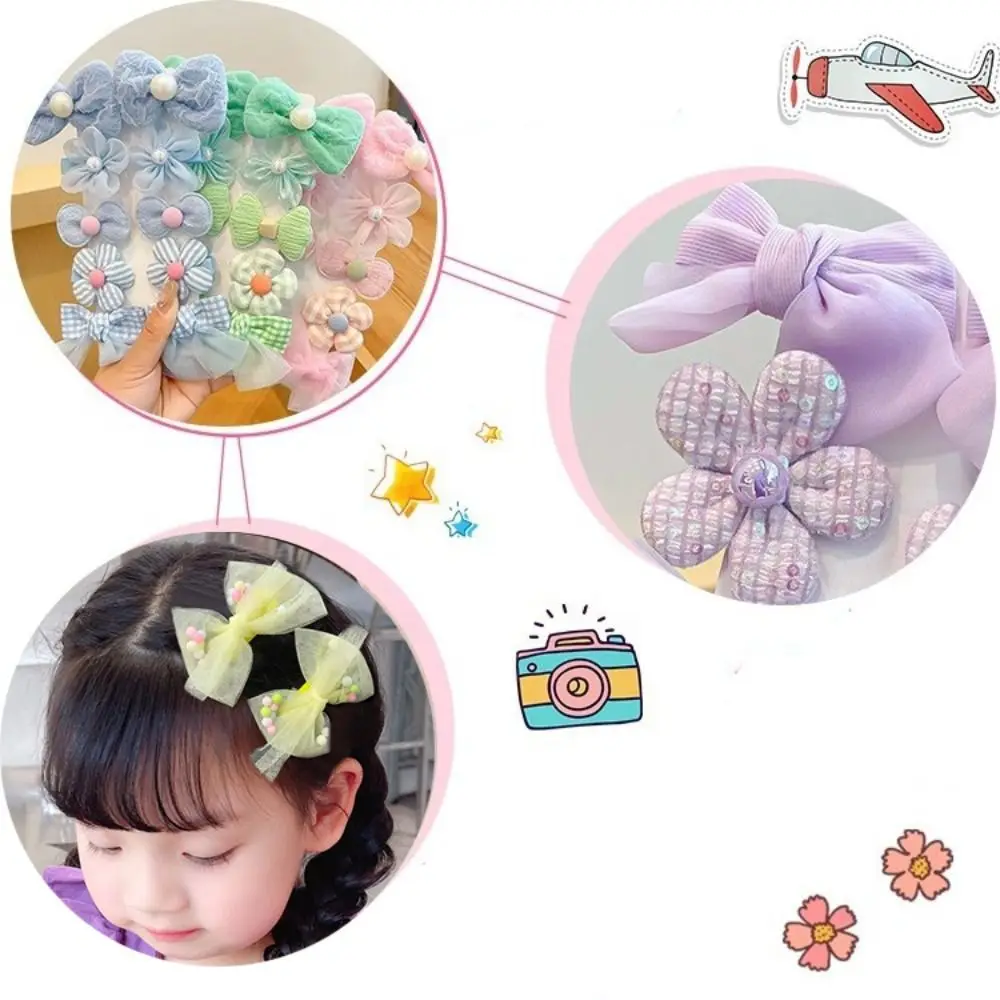 10pcs New Cute Hair Clips Multicolor Sweet Bangs Broken Hairpin Headdress Bow Flower Headwear