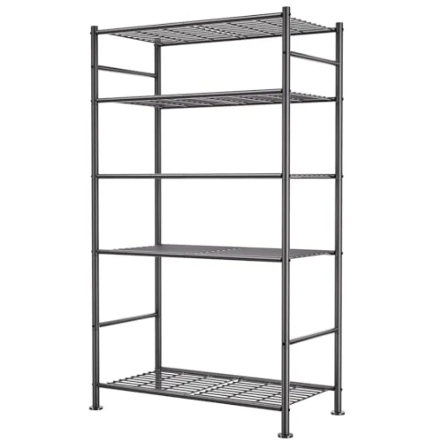 

Organizer Rack, Metal Shelving Unit with Adjustable Leveling Feet, Space-Saving Storage Shelves for Garage Closet Laundry Bathr
