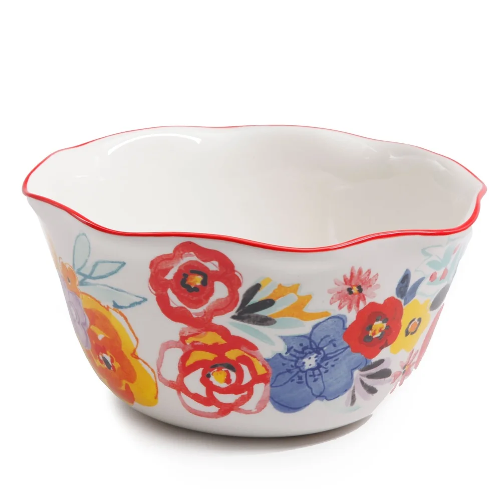 Set Mangkuk Bersarang Bunga Antik 3 Buah Stoneware Tahan Lama Mesin Pencuci Piring Microwave Aman Tepi Bergigi Penyajian Sempurna Hadiah Hebat