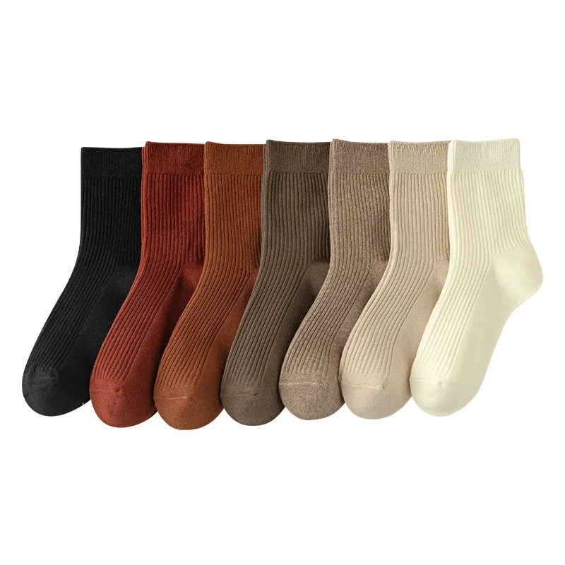 

Women's Socks Pure Cotton Autumn / Winter Double Needle Mid-Tube Socks Solid Color Cotton Socks