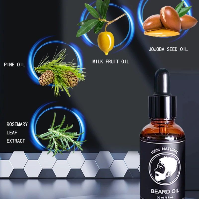 น้ํามันดูแลเส้นผมและเคราบนใบหน้าของผู้ชาย เพิ่มความหนา เรียบเนียน ทําให้บํารุงและบํารุง น้ํามันดูแลเครา ผลิตภัณฑ์ความงาม