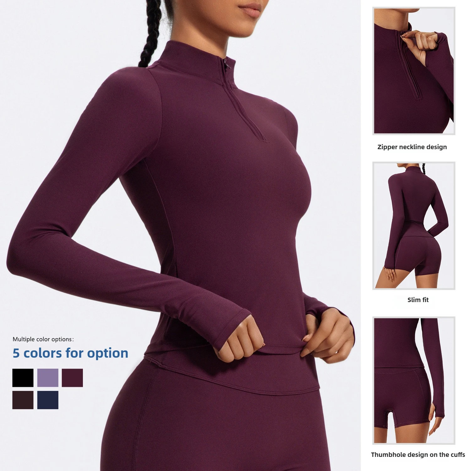 ชุดโยคะแขนยาวทรงเข้ารูปแบบซิปครึ่งตัว ยี่ห้อ Lezyan Sports เหมาะสำหรับใส่ออกกำลังกายกลางแจ้ง วิ่ง และฟิตเนส ให้ความอบอุ่น