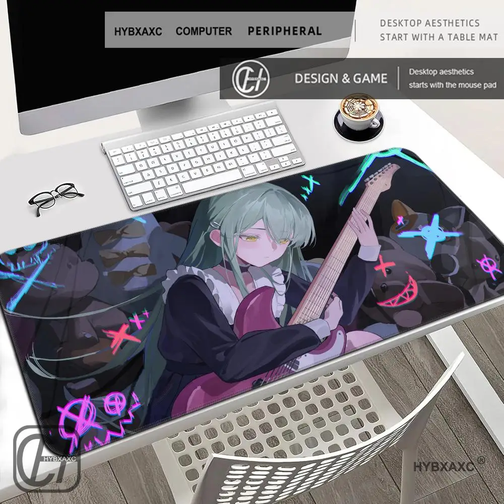 Green Hair Anime Girl Electric Guitar Cyber Dar HYBXAXC Mouse Pad Cute Extended Gaming Keyboard Mats Large Gamer Mousepad