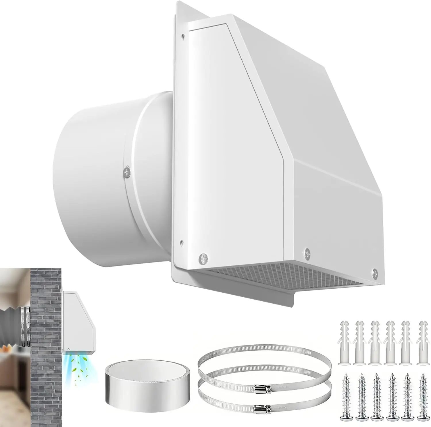 

8 Inch Galvanized Steel Wall Vent Cover with Screen and Damper for Outdoor Kitchen Range Hood Dryer HVAC Duct