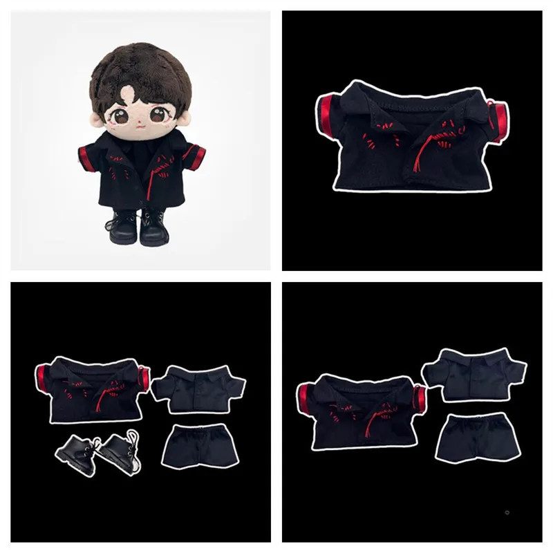 Handsome Black Overcoat 20CM Cotton Doll Clothes Set DIY 20CM Star Plush Doll Clothes Accessories Christmas Gift