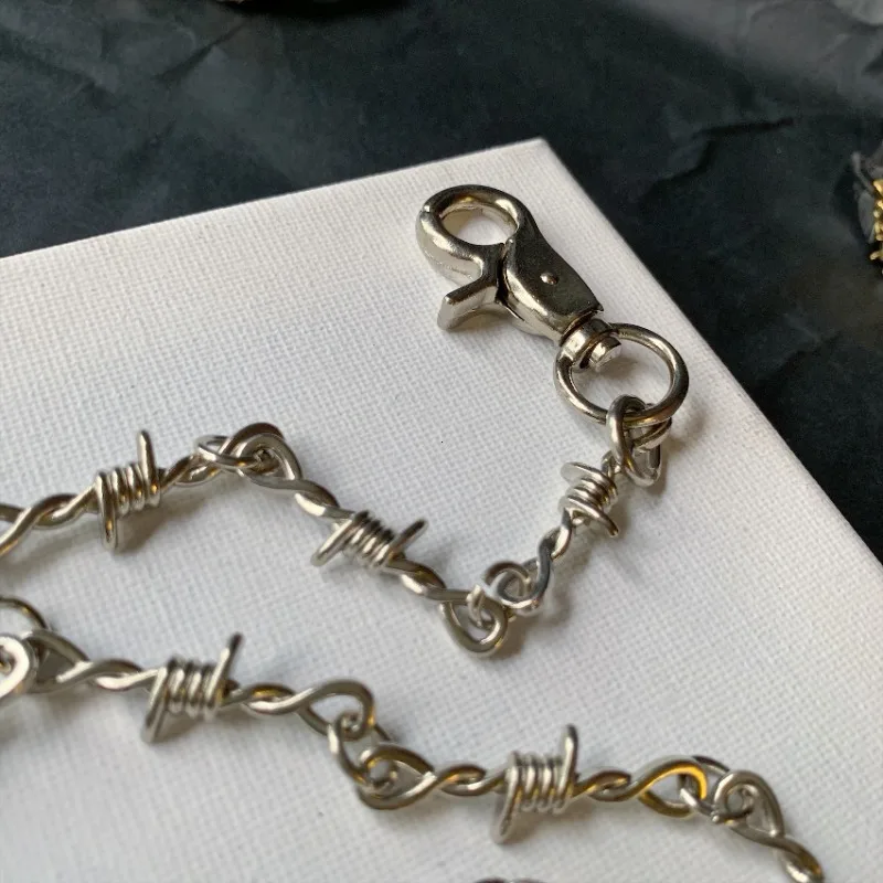 أحزمة فاسق الشوك سلك الشائكة بنطلون طويل الخصر سلسلة Y2k أحزمة الهيب هوب الجرونج القوطي النساء الرجال السراويل الجينز اكسسوارات #5