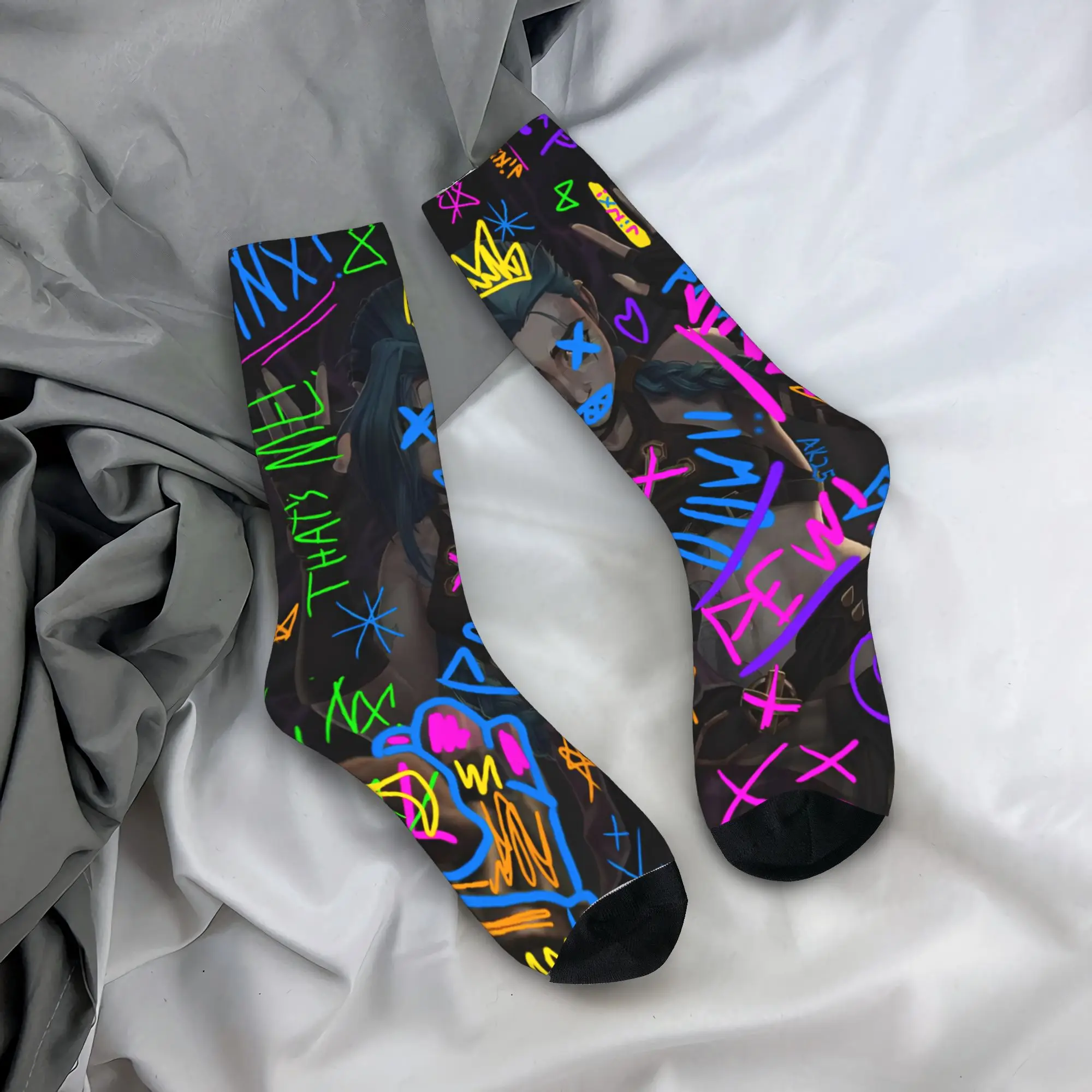 Jinx Monkey  Arcane (1) Socks  Anti Slip Stockings Men's Quality Skateboard Socks Autumn Gothic Custom Socks