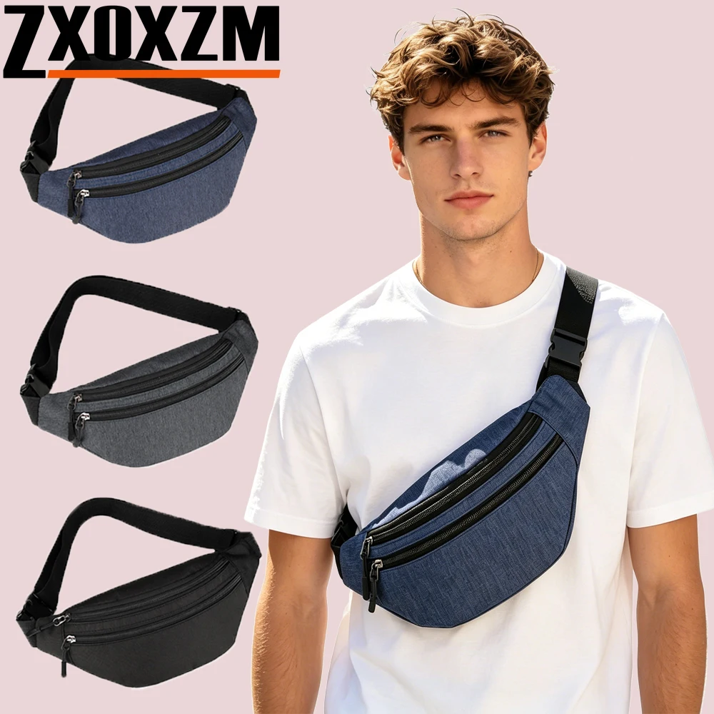 Oxford Crossbody Bag Waist Chest Dual-Use 3 Zipper Storage Pockets for Hiking Cycling Commute Fits All Phones Wallet Small Items