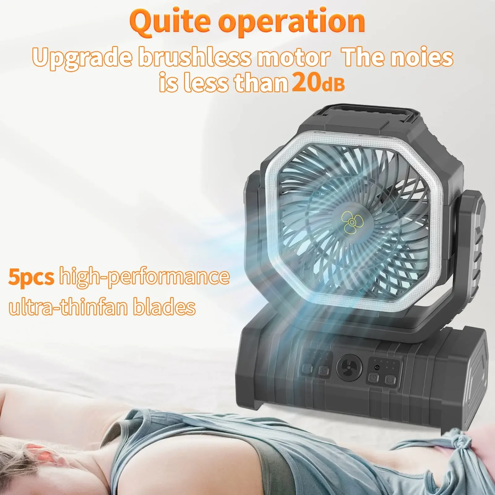 

For HOULI 2024 Portable Rechargeable Standing Led Fan For Camping Led Light Desktop Fan Rechargeable 20000 Mah Battery