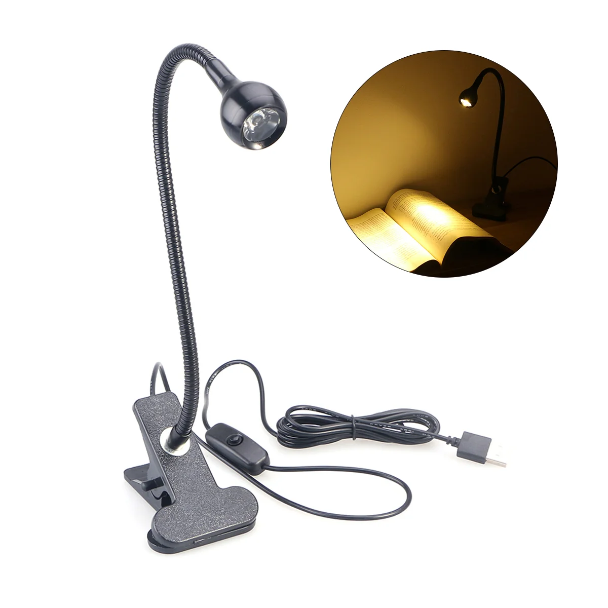 

360 Degree Adjustable LED Eye Protection Desk Lamp Holder USB Flexible Neck Headboard Light Reading Book Desk Lamp Reading Clip