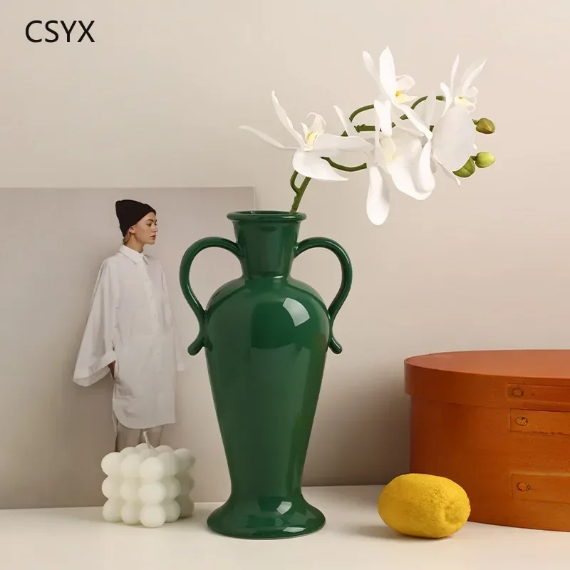 

Jingdezhen Simple Soft Home Furnishing Binaural Ceramic Vase Ornament Porch TV Cabinet Flower Arrangement Ornament