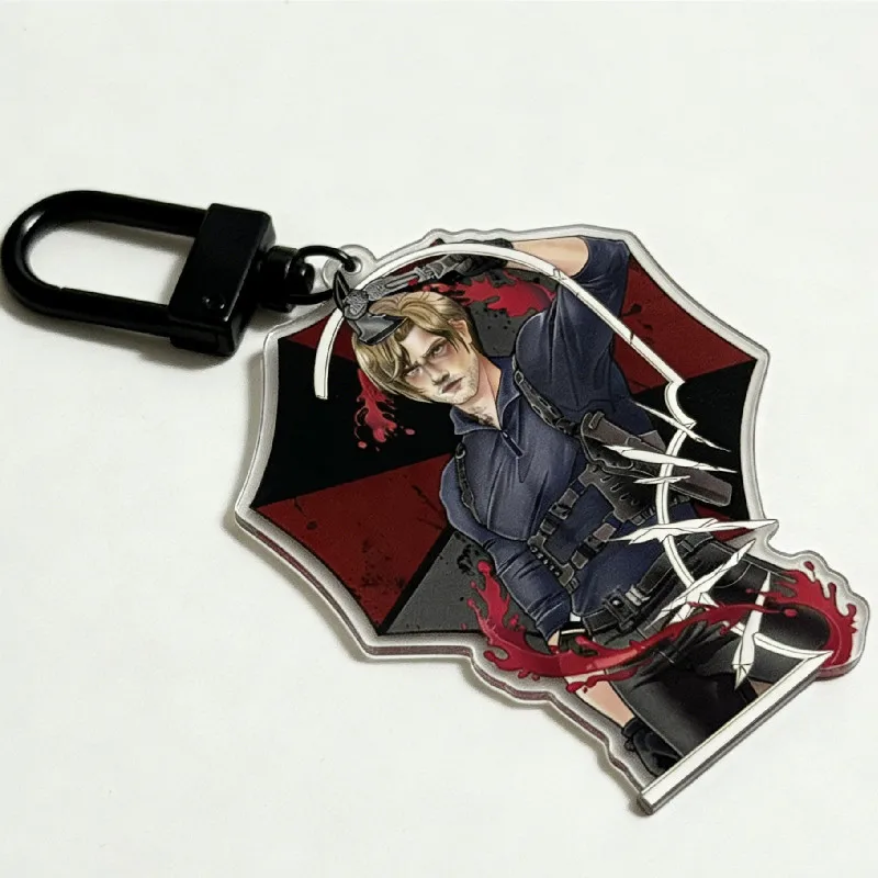 Leon Kennedy Style Keychain |  Evil Horror Game Acrylic Charm | Raccoon City  Badge Design | Double Sided Pendant Gift