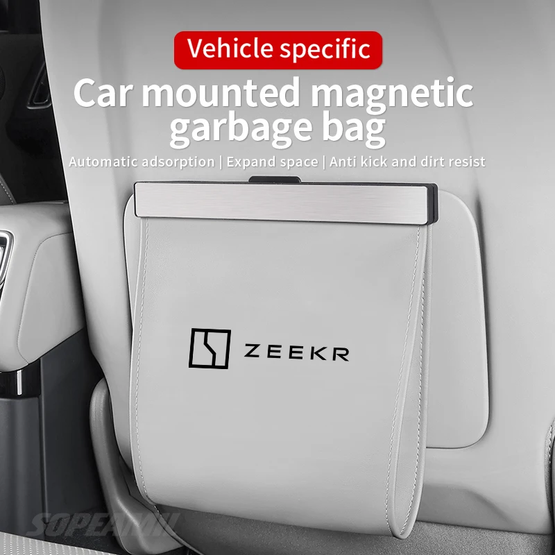 Car Garbage Bag For ZEEKR X 001 007 009 MIX 9X Led Light Magnetic Adsorption Seat Back Hanging Storage Bag Trash can Accessories view 3