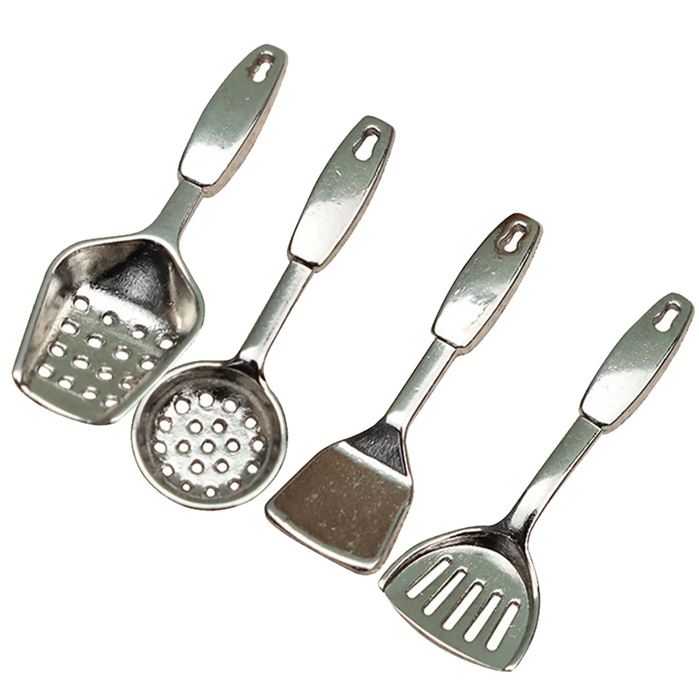 4 pçs conjunto de utensílios de cozinha em miniatura acessórios para casa de bonecas pás colheres liga crianças brinquedos fingir jogar mini