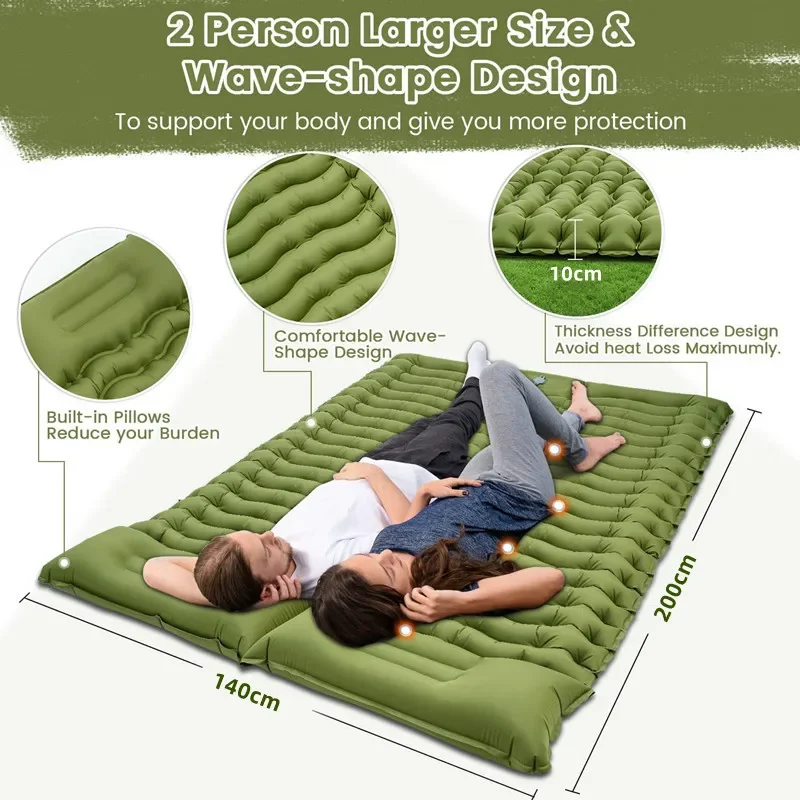 

Double Sleeping Pad 1.4X2m for Camping 10cm Thickness Self Inflating Camping Mat Built-in Foot Pump 2 Person Camping Mattress