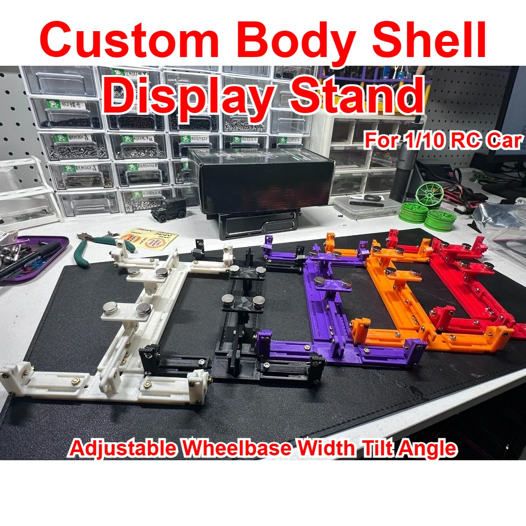 For 1/10 RC Car Display Stand For Body Shell Support Adjustable Wheelbase Width Tilt Angle Custom Color Decorative Upgrade Parts