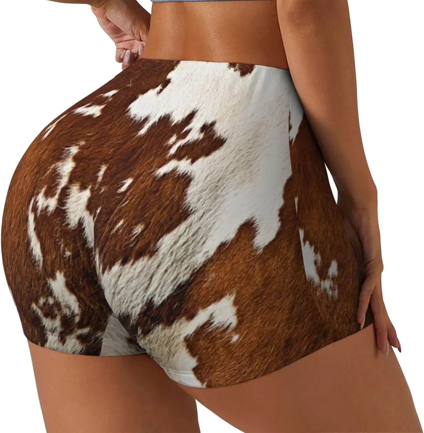 Pantaloncini da allenamento da donna con stampa in pelle di vacchetta rossa e bianca Pantaloncini da palestra atletici elastici Yoga estivo a vita alta senza cuciture