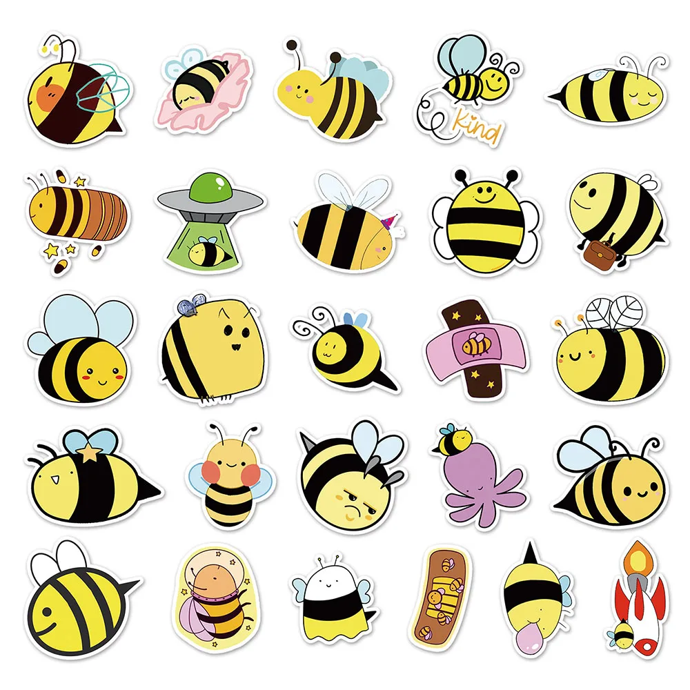 

10/30/50pcs Kawaii Yellow Bee Cartoon Stickers Cute Animal Insects Sticker DIY Water Bottle Suitcase Phone Case Decals Wholesale