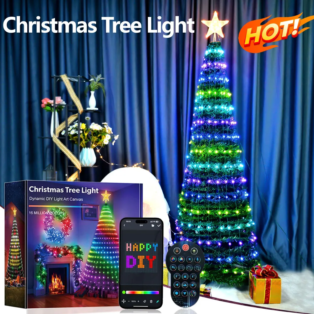 400 RGB LED Beads Music Sync Timer Smart Christmas Tree Lights Holiday Lighting Fixtures, Smart Software Control, Color Control。