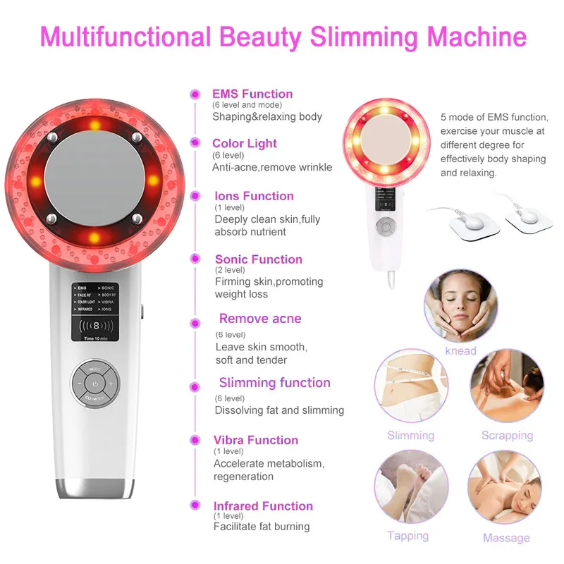 8 IN 1 Ultrasound Cavitation Body Slimming Machine Vibrating Face Lifting EMS Massager RF Infrared Anti-Cellulite Fat Burning