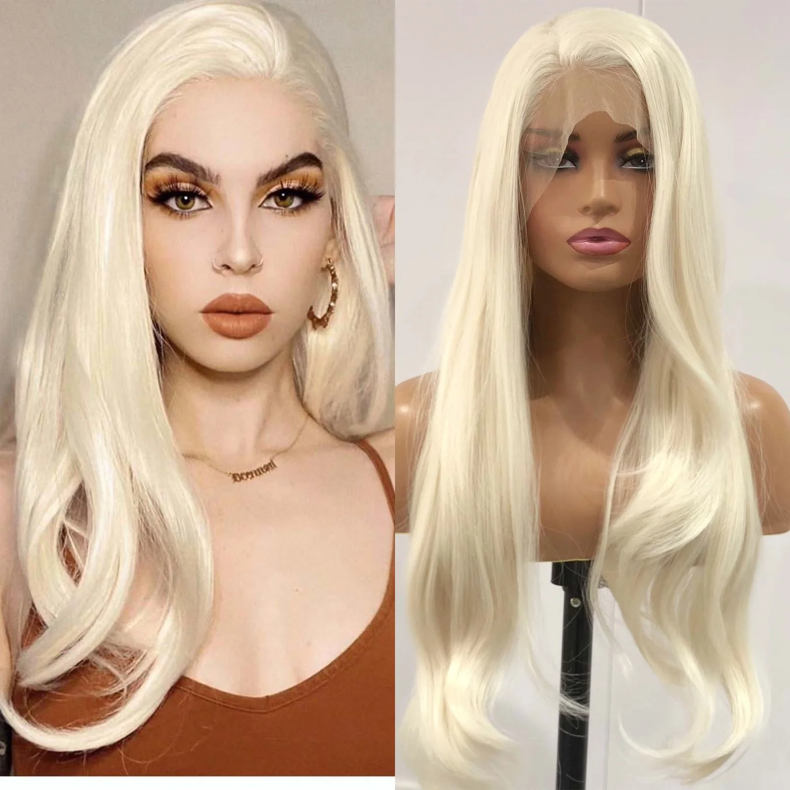 

Platinum Blonde Wig Natural Wavy Synthetic Lace Front Wig Long Straight White Colored Hair 13X4 Frontal Wigs for Women Party