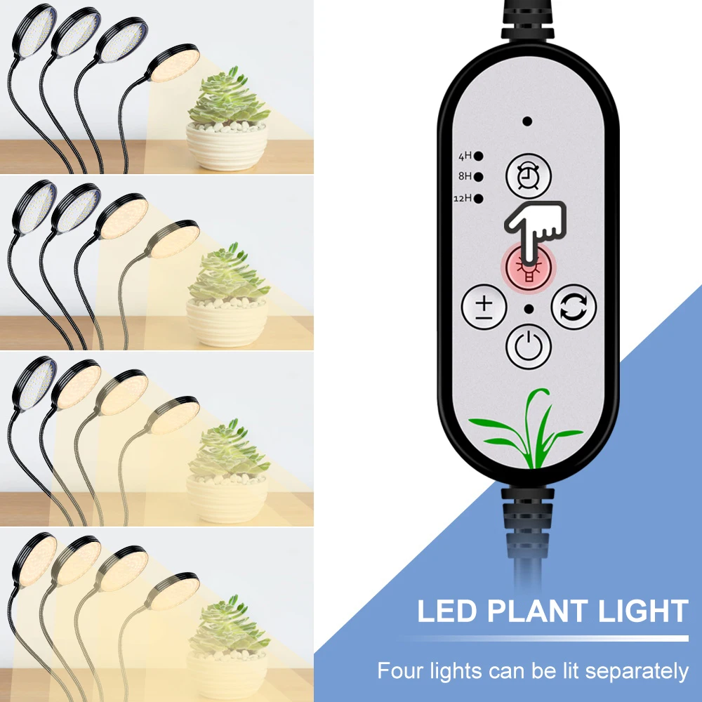 LED Plant Grow Light Full Spectrum Indoor Growth Box Potted Vegetables Cultivation Lamp With Dimmable Timing Auto On/Off USB 5V