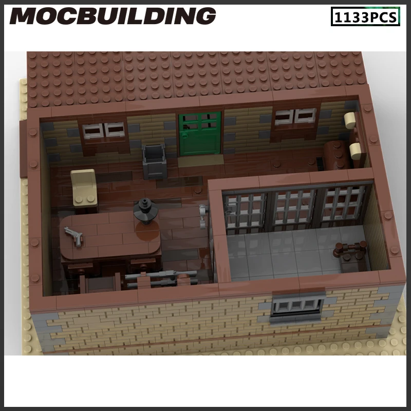 Moc blocos de construção xerife escritório estilo ocidental paisagem diy tijolos presentes natal coleção exibição presente montar brinquedos