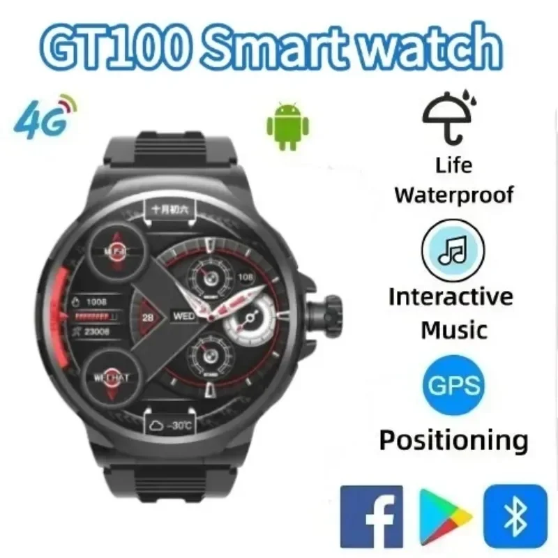 

GT100Smartwatch 4GS-карта Android-системы 180 ° Поворотная камера IP67 Водонепроницаемые часы GPS WIFI 128 ГБ Rom Смарт-часы для студентов