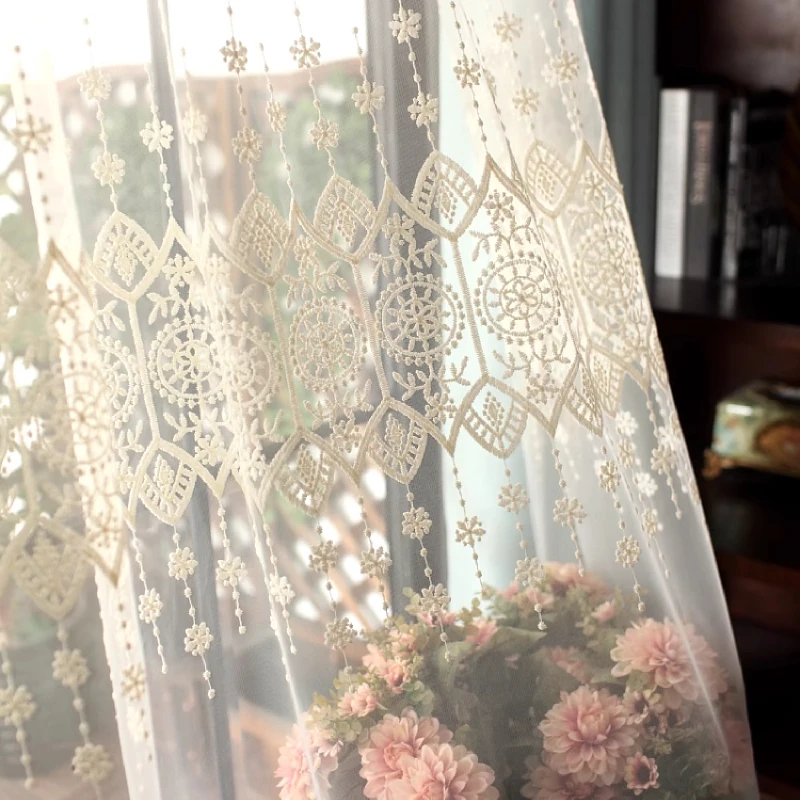 Shutter Cream White Embroidered Door Screen White Window Screen Curtains for Living Room Bedroom Balcony Drifting Partition Door