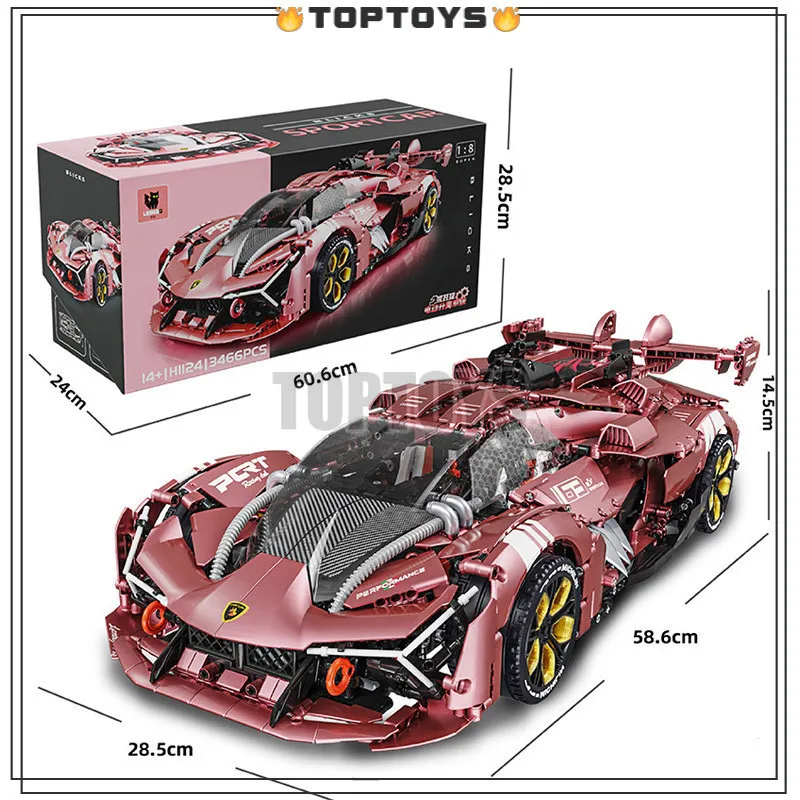 3466PCS Pink Lamborghinis V12 Super Speed Racing Car Building Blocks Vehicle Assemble Bricks Toys Adult Kids Boy Gifts