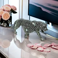 Modern Leopard Statue - Geometric Resin Cheetah Sculpture, Realistic Animal Decor For Home, Living Room, Bar, Cafe, Office