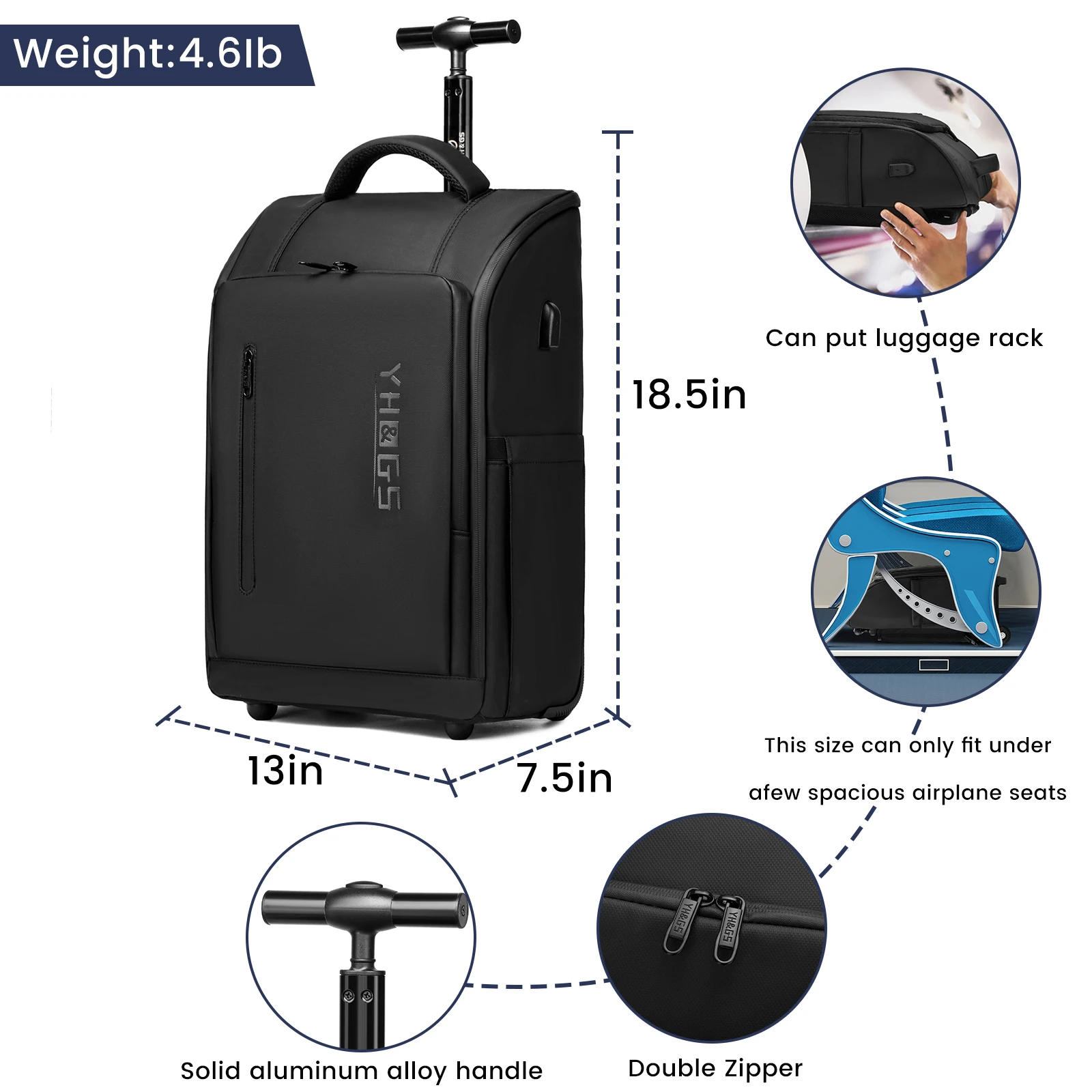 Business Rolling Luggage Backpack Waterproof Backpack with Wheels Travel Trolley Bags Carry on Luggage Bags Cabin Carry on Bag