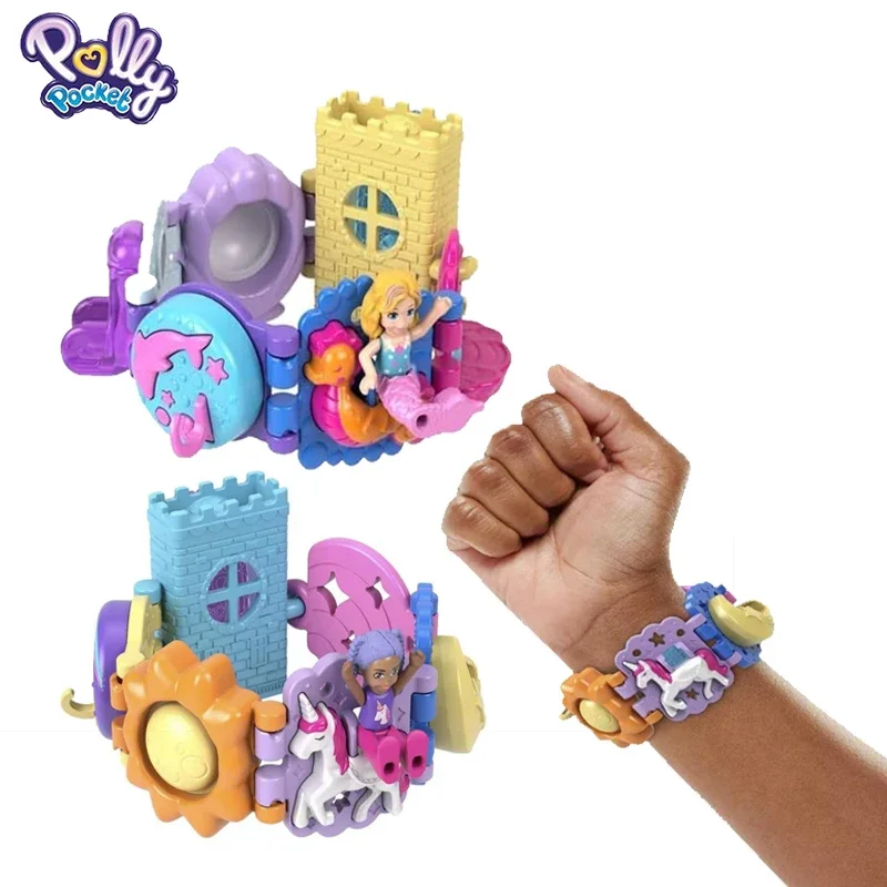 

Original Mattel Polly Pocket Bracelet Treasures Mini Minis Doll Interest Scene Ocean Castle Splice Wrist Strap Toy for Girl Gift