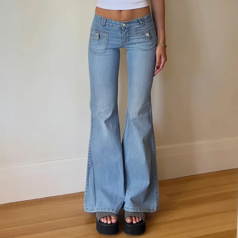 

American minimalist street double tooling pockets slim jeans micro pants spice girls low waist retro old casual pants