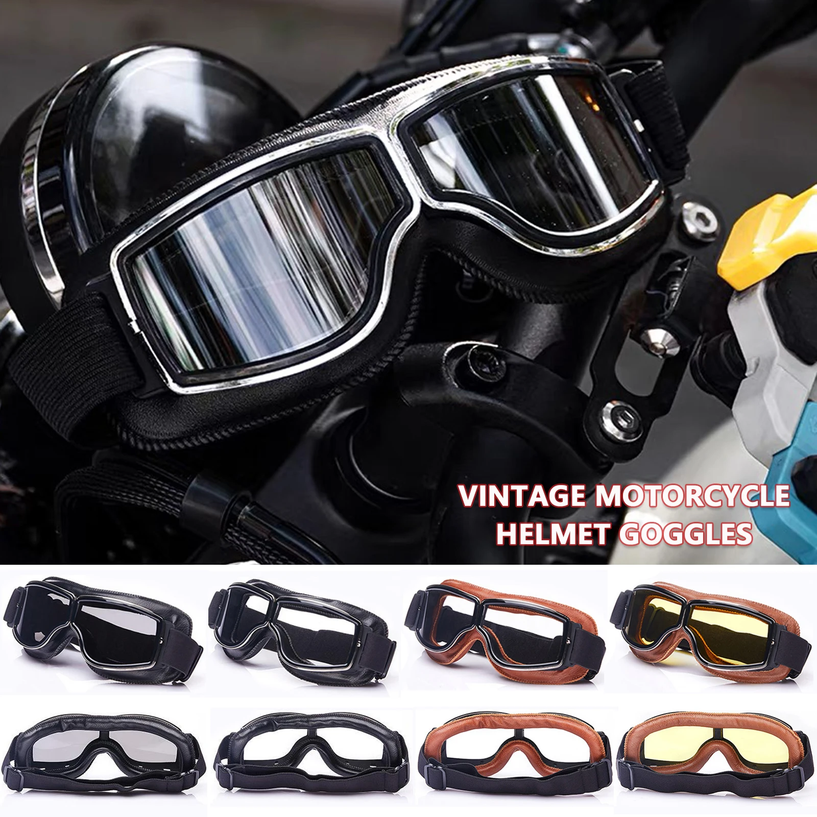 

Высококачественные линзы из искусственной кожи для ПК, винтажные очки для мотоциклетного шлема для мужчин и женщин, классические ретро ветрозащитные противотуманные противопыльные очки