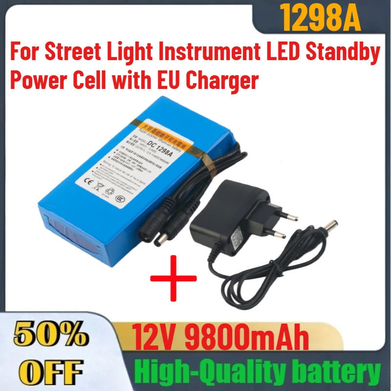 

12V 9800mAh Rechargeable Lithium Battery for Street Light Instrument LED Standby Power Cell with EU Charger