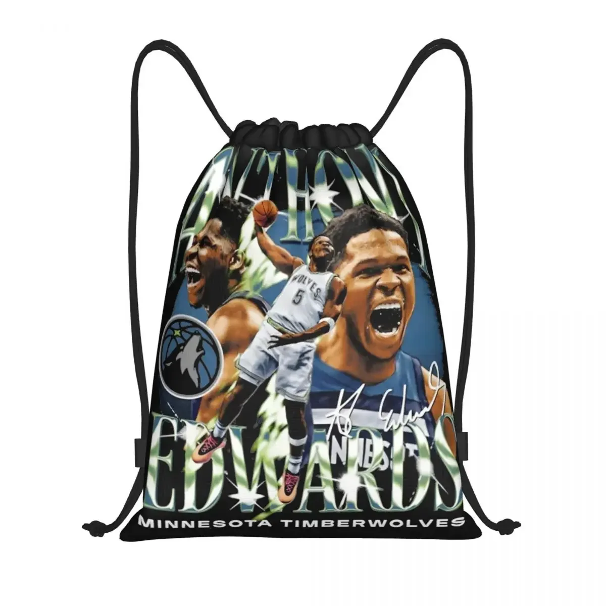 Anthony Edwards ANT Basketball Player Drawstring Backpack Gym Sports Sackpack Water Resistant Sports String Bags for Cycling