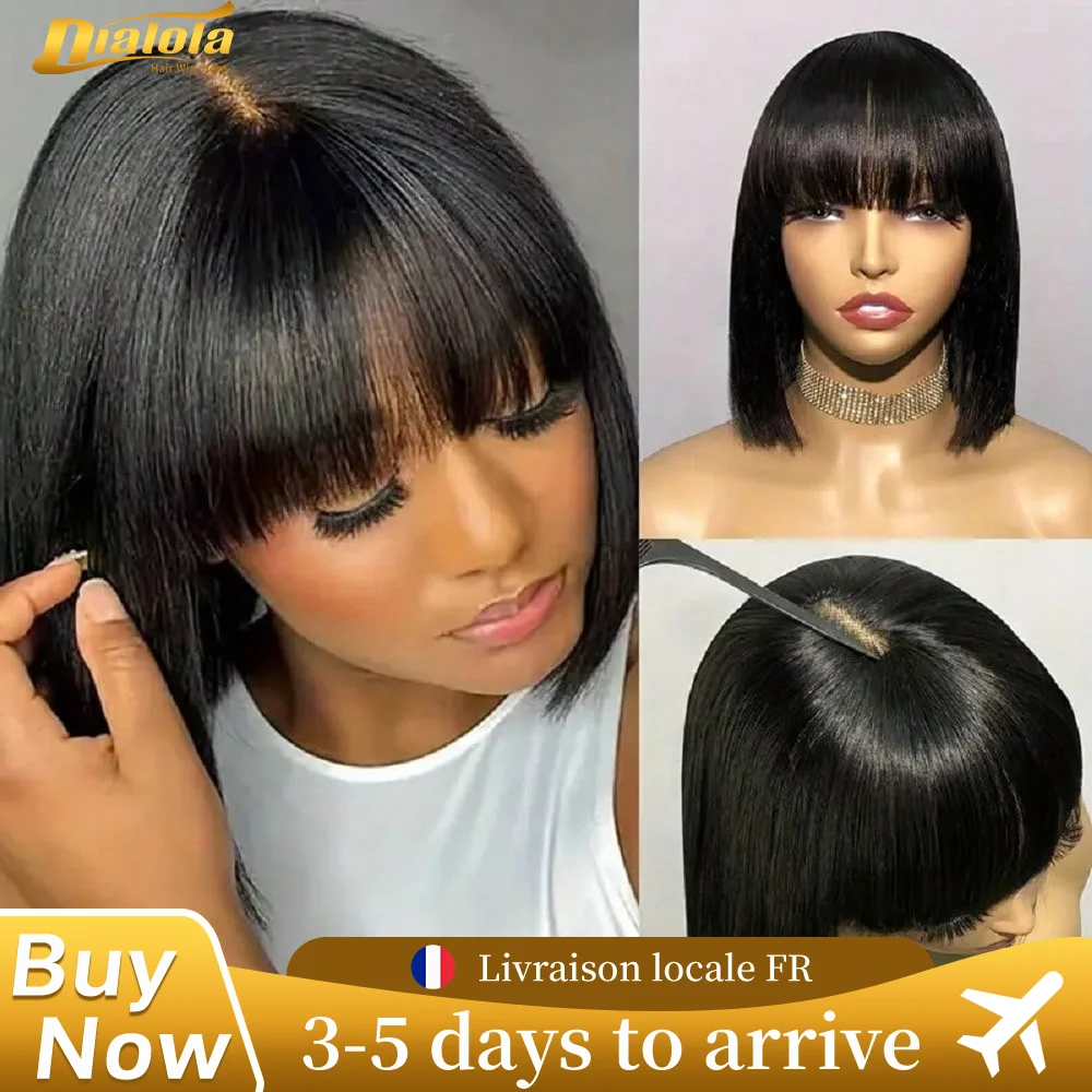 Parrucca in pizzo con parte centrale 3X1 Parrucche Bob Parrucche piene fatte a macchina Parrucche diritte per capelli umani con pantaloncini Banges Parrucche per capelli umani Bob per le donne