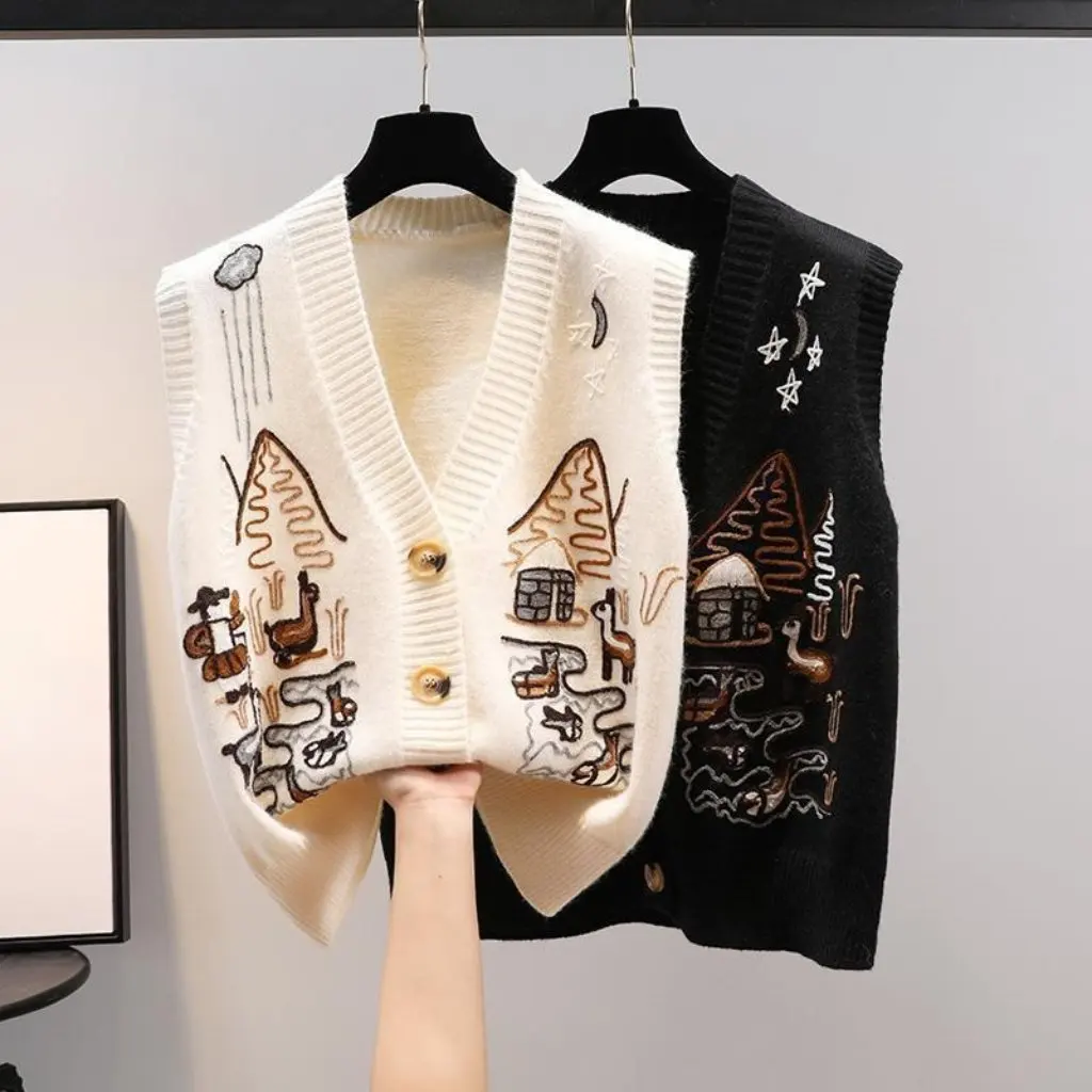 Gilet cardigan maglione lavorato a maglia con scollo a V da donna Autunno nuovo stile Abbigliamento esterno in lana ispessita allentata