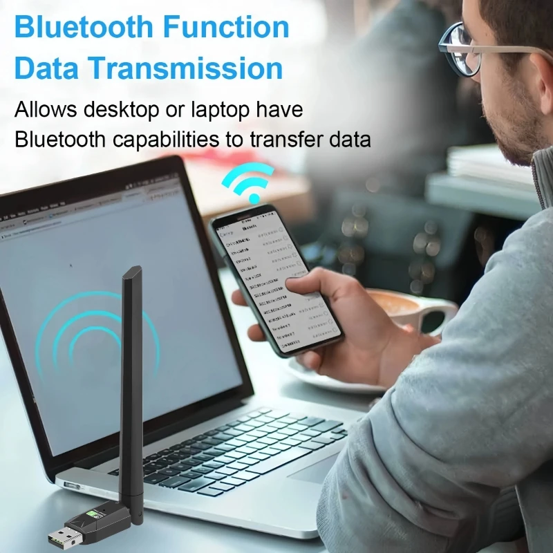 USB Bluetooth 5.0 Adaptador AC WiFi, 600Mbps, 2 em 1, PC, BT, Wifi5, 2.4G, 5G, 5dbi, Dongle, Sem Fio, Receptor para Win7, 10, 11